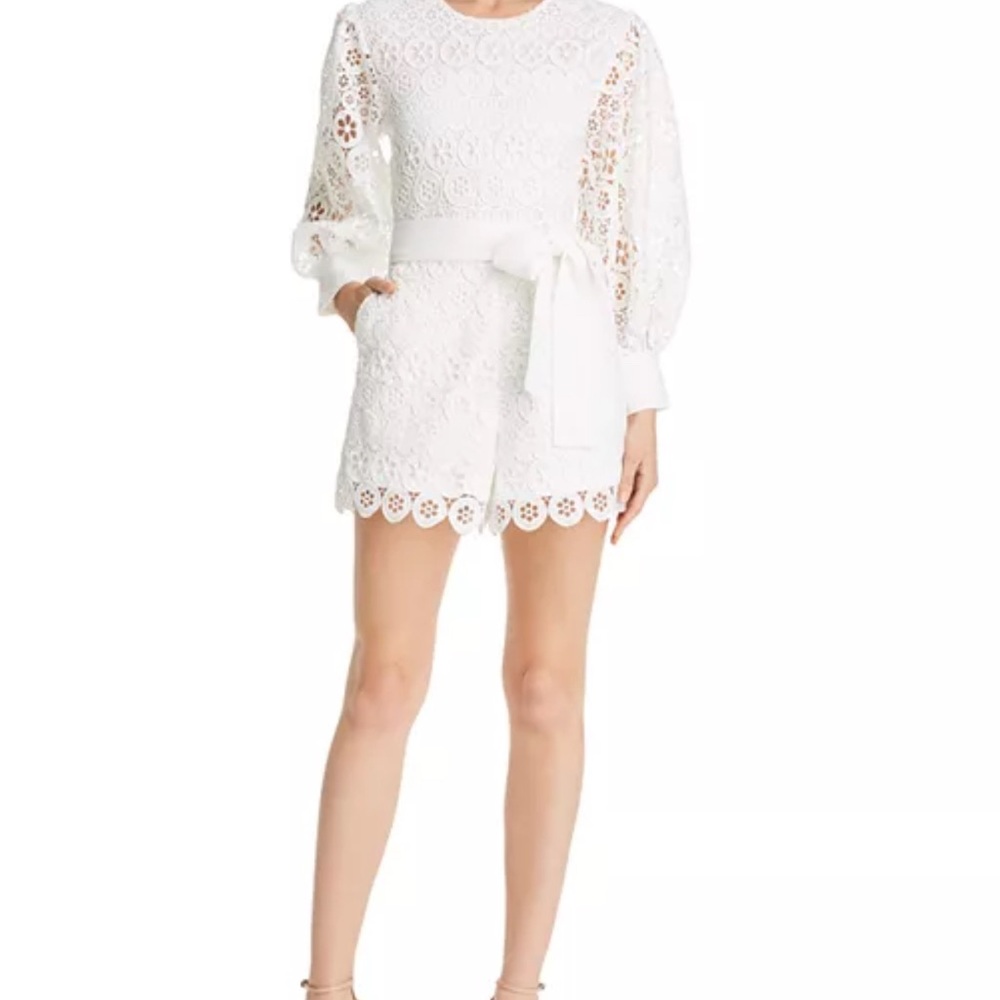 Maje Ingrid Belted Guipure White Lace Romper Sz 40/US 8